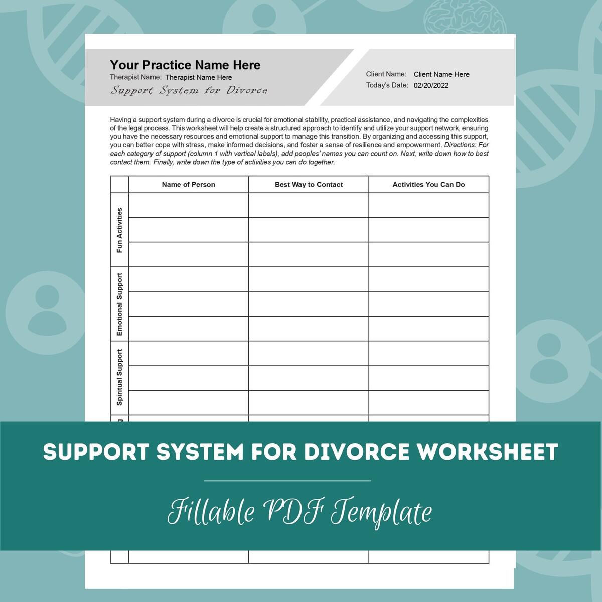 Support System For Divorce Worksheet Editable Printable Fillable PDF For Counselors Psychologists Therapists Etsy Support System For Divorce Worksheet Editable Printable Fillable PDF For Counselors Psychologists Therapists Etsy