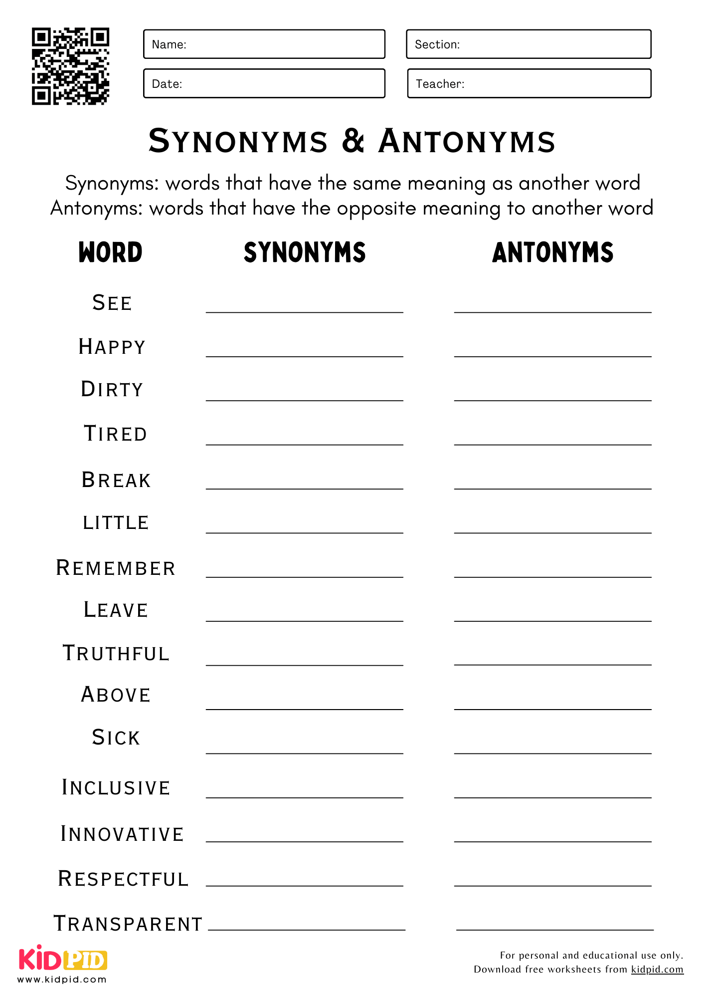 Synonyms Worksheets Free Printable Vocabulary Activities