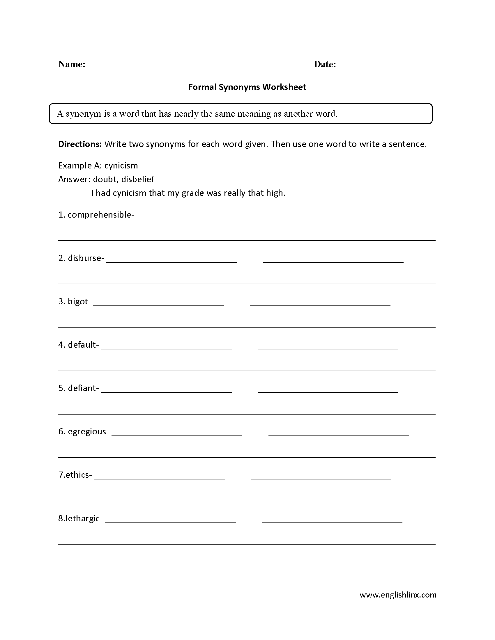 Synonyms Worksheets Free Printable Vocabulary Activities