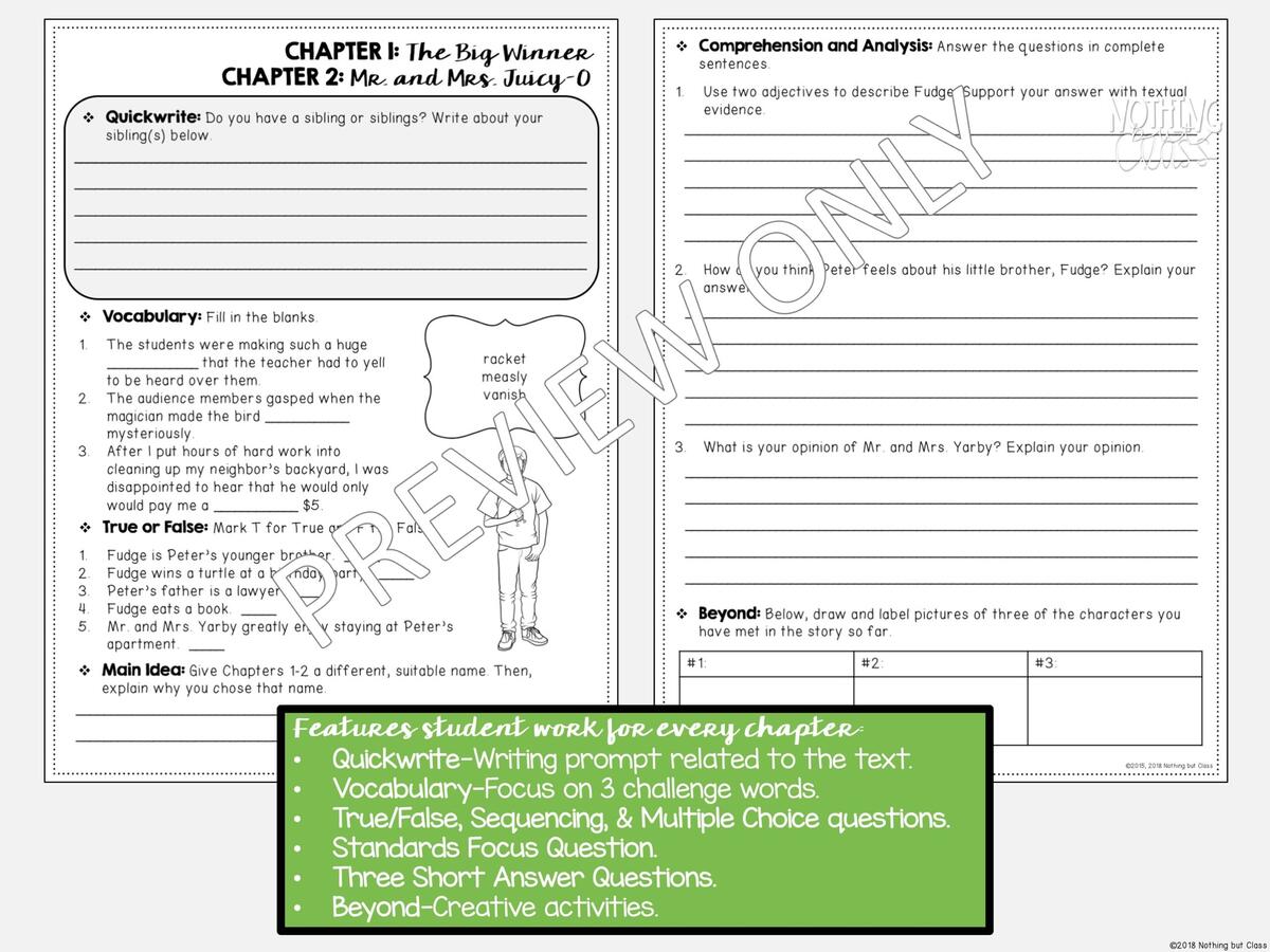 Tales Of A Fourth Grade Nothing Novel Study Comprehension And Vocabulary With Activities And Tests Made By Teachers