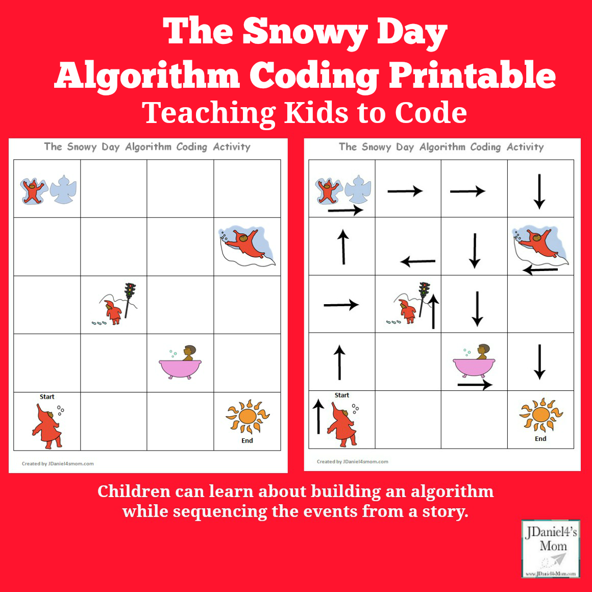 Teaching Kids To Code The Snowy Day Algorithm Coding Printable Fun Coding Worksheets For Kids 2 7 Years Offline Screen Free