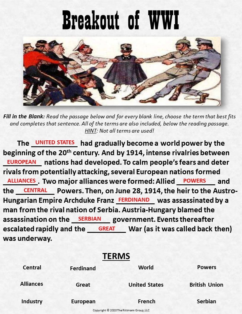 Teaching The Causes Of World War One WW1 Worksheet World War 1 Puzzle Worksheet WordMint