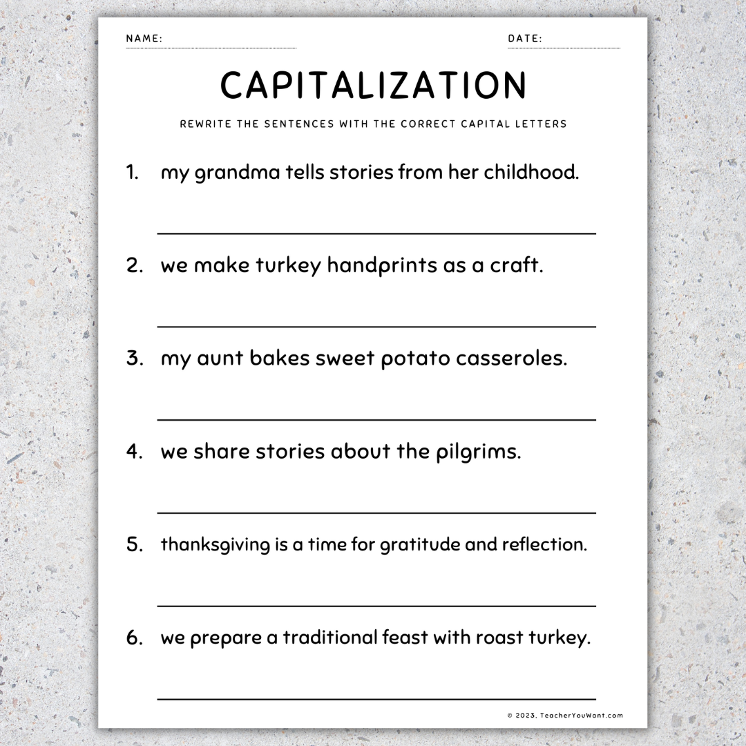 Thanksgiving Capitalization Worksheets Fix The Sentences Grammar Practice Made By Teachers Thanksgiving Capitalization Worksheets Fix The Sentences Grammar Practice Made By Teachers