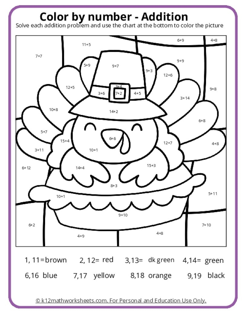 Thanksgiving Color By Number Pages K12 Math Worksheets Free Printable Color By Number Coloring Pages Best Coloring Pages For Kids