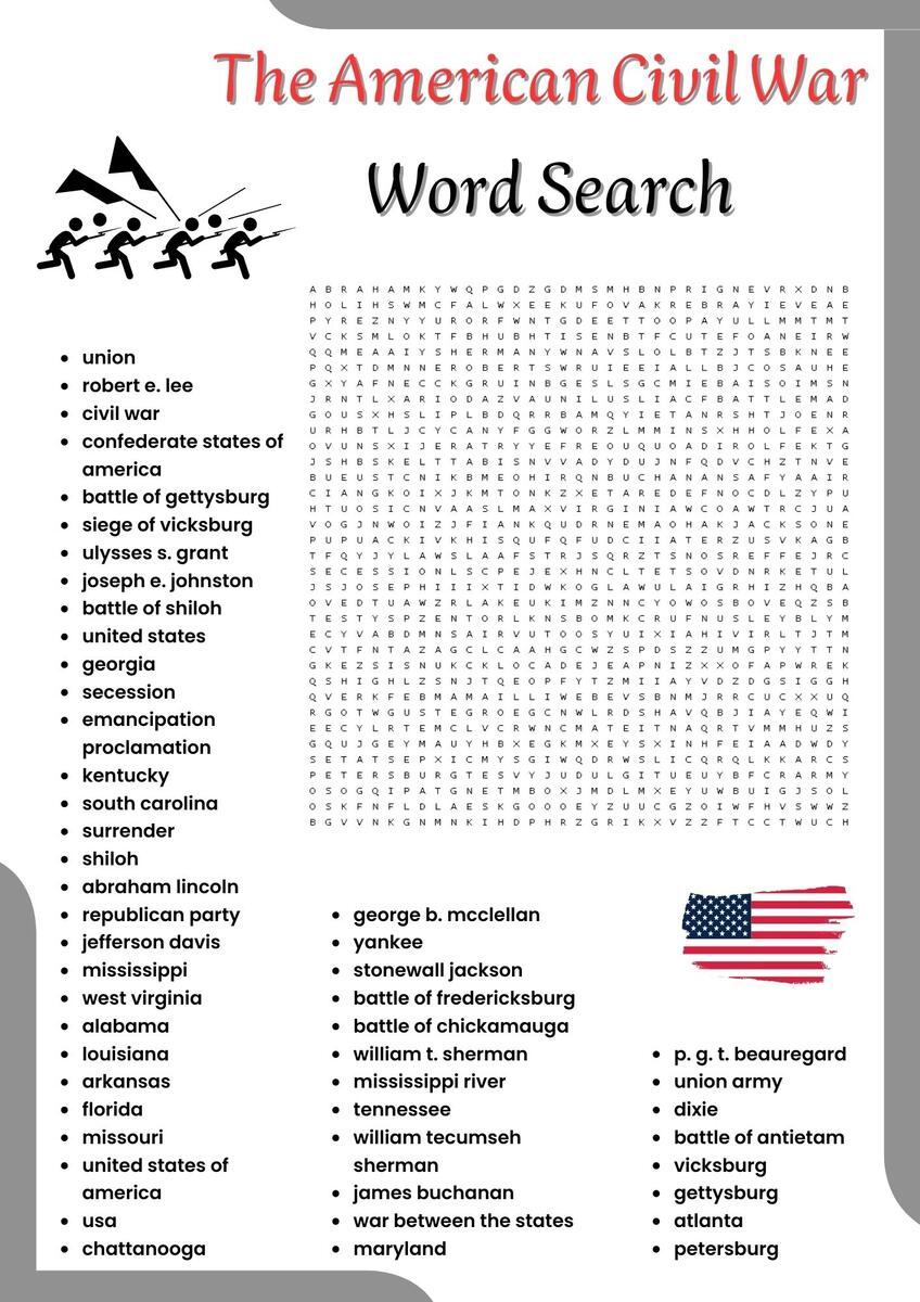 The American Civil War Word Search Puzzle Worksheet Activities For Kids Made By Teachers The American Civil War Word Search Puzzle Worksheet Activities For Kids Made By Teachers