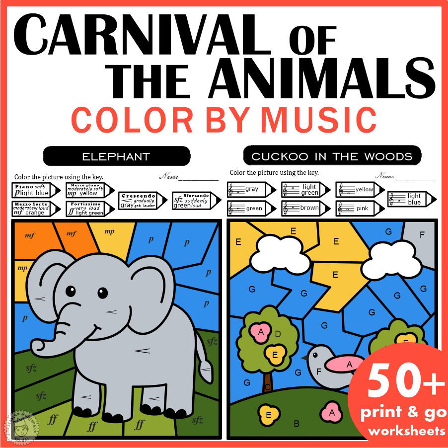 The Carnival Of The Animals Music Coloring By Code Notes Treble