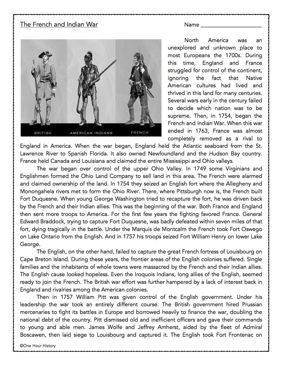 French And Indian War Seven Years War WORKSHEETS Word Scramble Crossword Wordsearch Made By Teachers