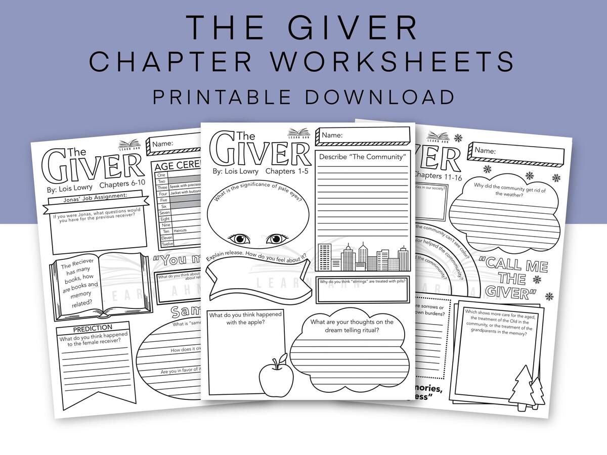 The Giver Novel Study Chapter Worksheets Chapter Coloring Page Discussion Questions Chapter Overview The Giver By Lois Lowry Printable Etsy The Giver Novel Vocabulary Worksheet WordMint