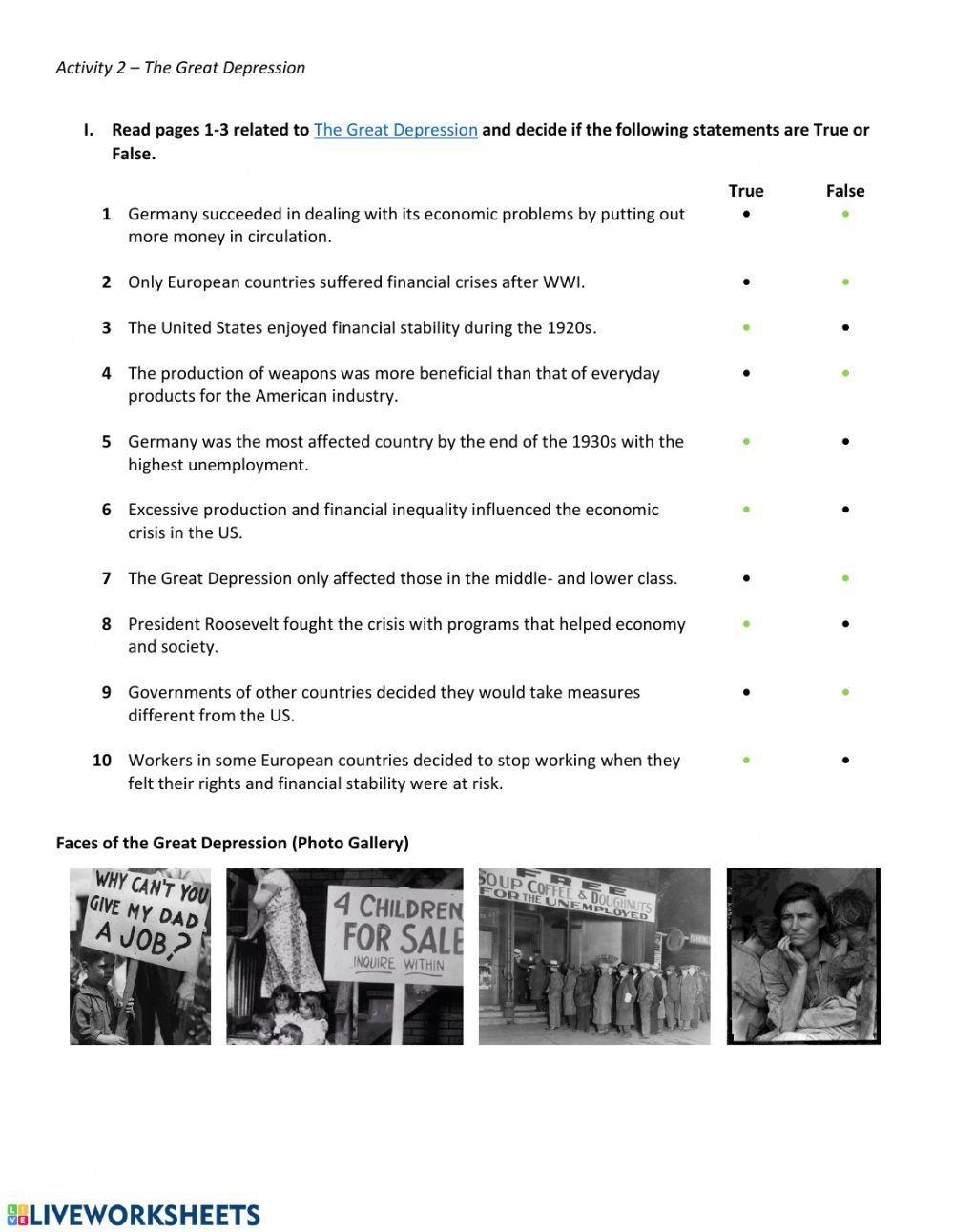 The Great Depression Worksheet Worksheets Library