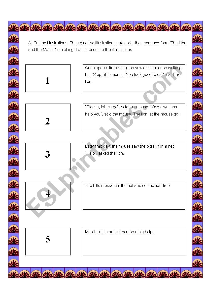 The Lion And The Mouse Sequence ESL Worksheet By Lilian Mfer