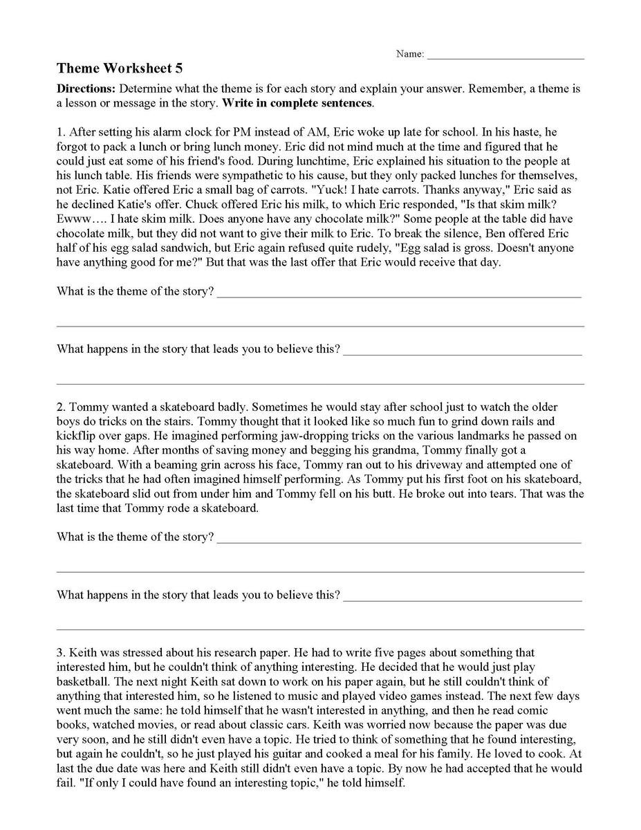 Theme Worksheet 5 Reading Activity Theme Worksheet 5 Reading Activity