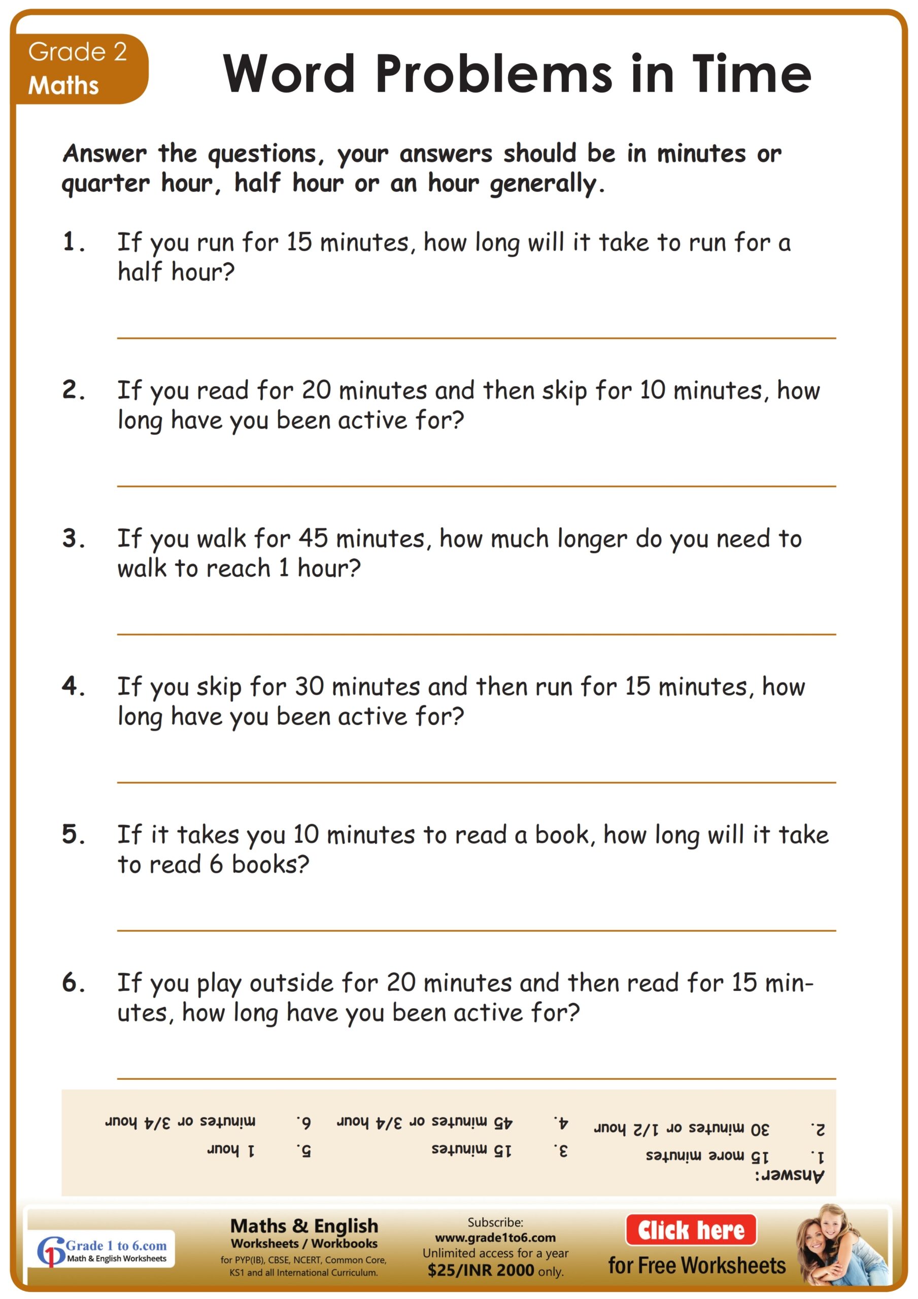 Time Word Problems Worksheet Grade1to6 Time Word Problems Worksheet Grade1to6