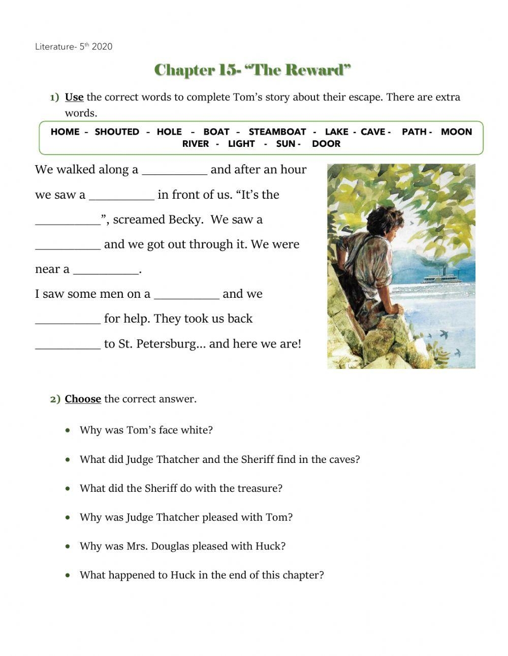 The Adventures Of Tom Sawyer Chapter 1 Worksheet Worksheets Library