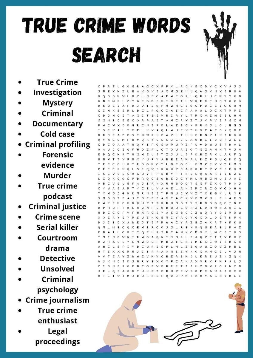 True Crime Words Search Puzzles Worksheets Activity By Owl Puzzles True Crime Words Search Puzzles Worksheets Activity By Owl Puzzles