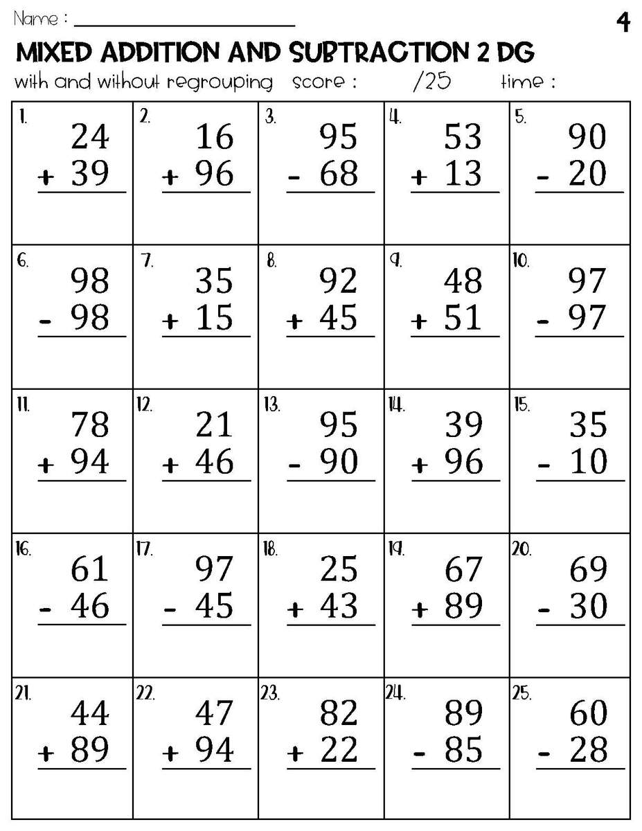 Two Digit Mixed Addition And Subtraction With And Without Regrouping Worksheets Etsy Norway Two Digit Mixed Addition And Subtraction With And Without Regrouping Worksheets Etsy Norway