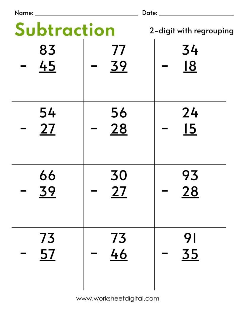 Two Digit Subtraction Worksheets With Regrouping PDF Etsy Two Digit Subtraction Worksheets Printable Math Drills Free Printables Lettering SVG Files Tools Apps