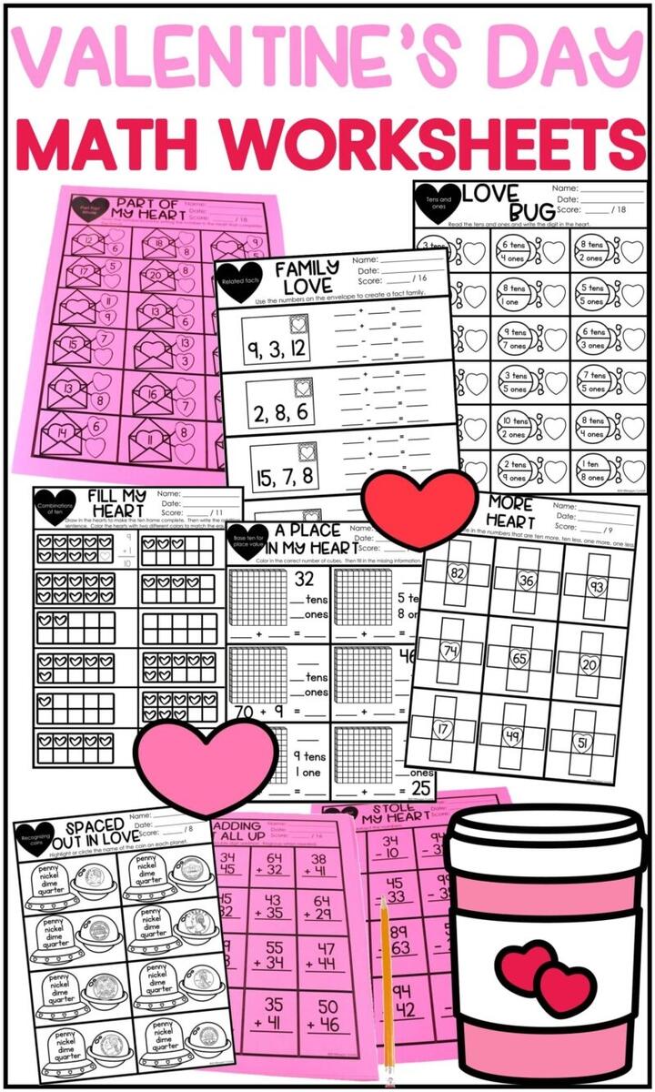 Valentine S Day Math Worksheets For K 2 Free Printable Sample