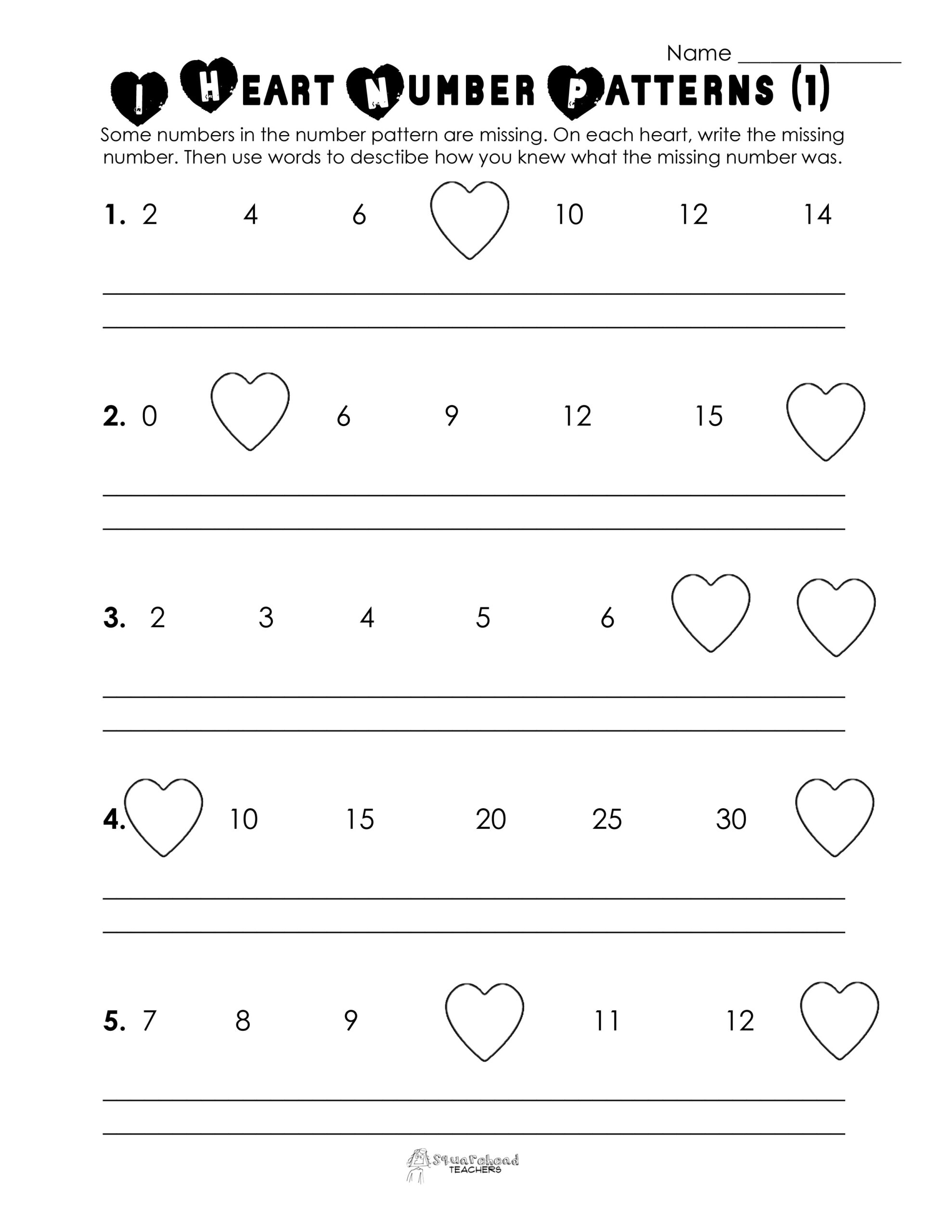 Valentine S Day Number Patterns Free Worksheet Squarehead Teachers Free Valentine S Day Math Activities Printable Book Lemon And Kiwi Designs