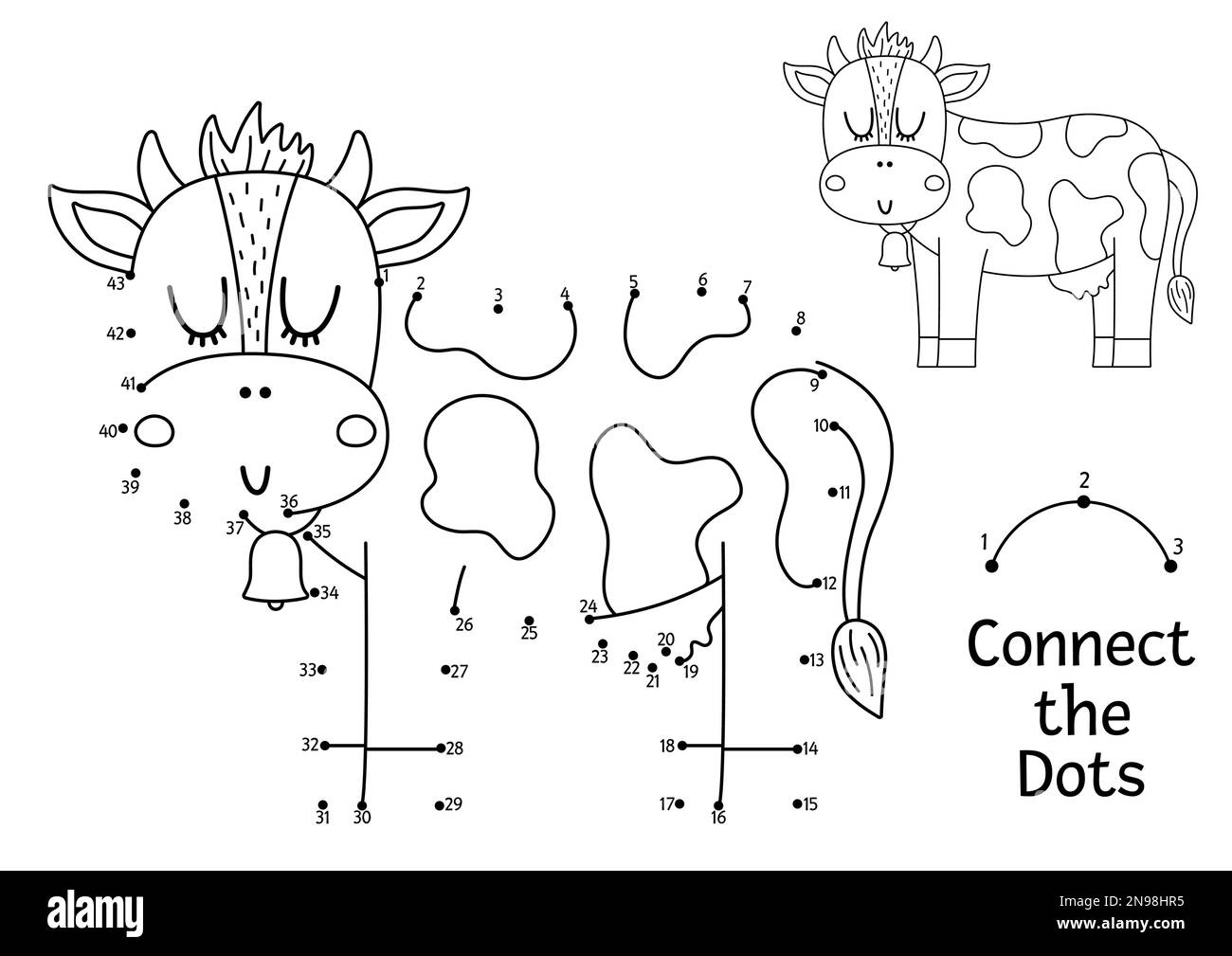 Vector Dot To Dot And Color Activity With Cute Cow On The Farm Connect The Dots Game For Children With Funny Farm Animal Rural Country Coloring Page Stock Vector Image Art Alamy