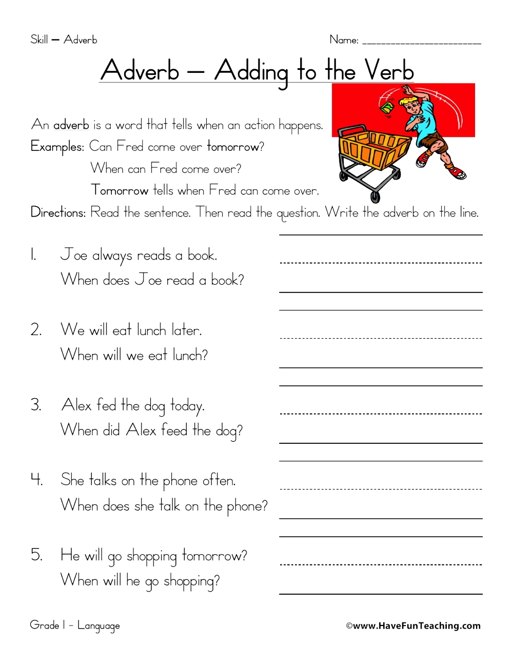 Printable Identifying Adverbs Grammar Worksheet For Kindergarten Made By Teachers