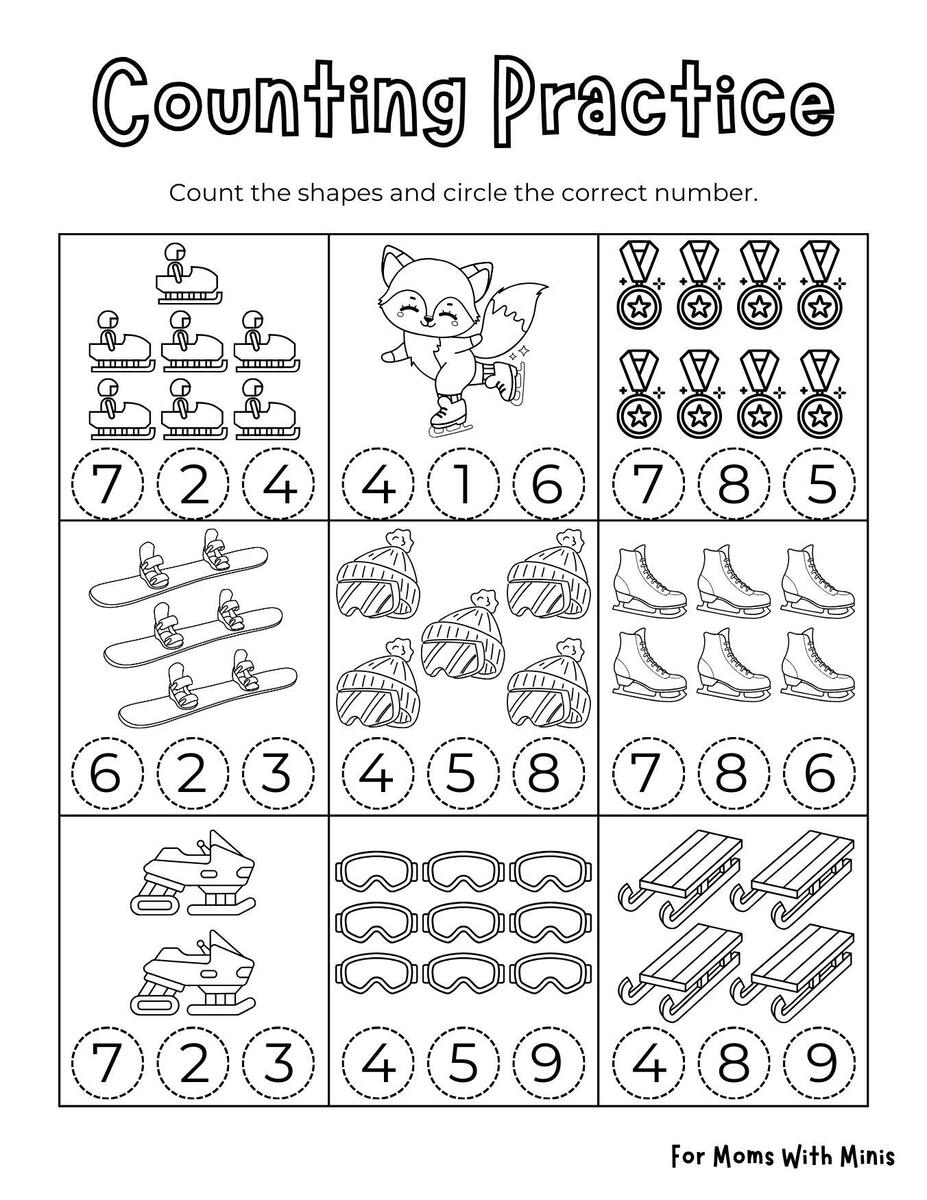 Winter Sports Counting Practice Winter Worksheets Free Printables Superstar Worksheets