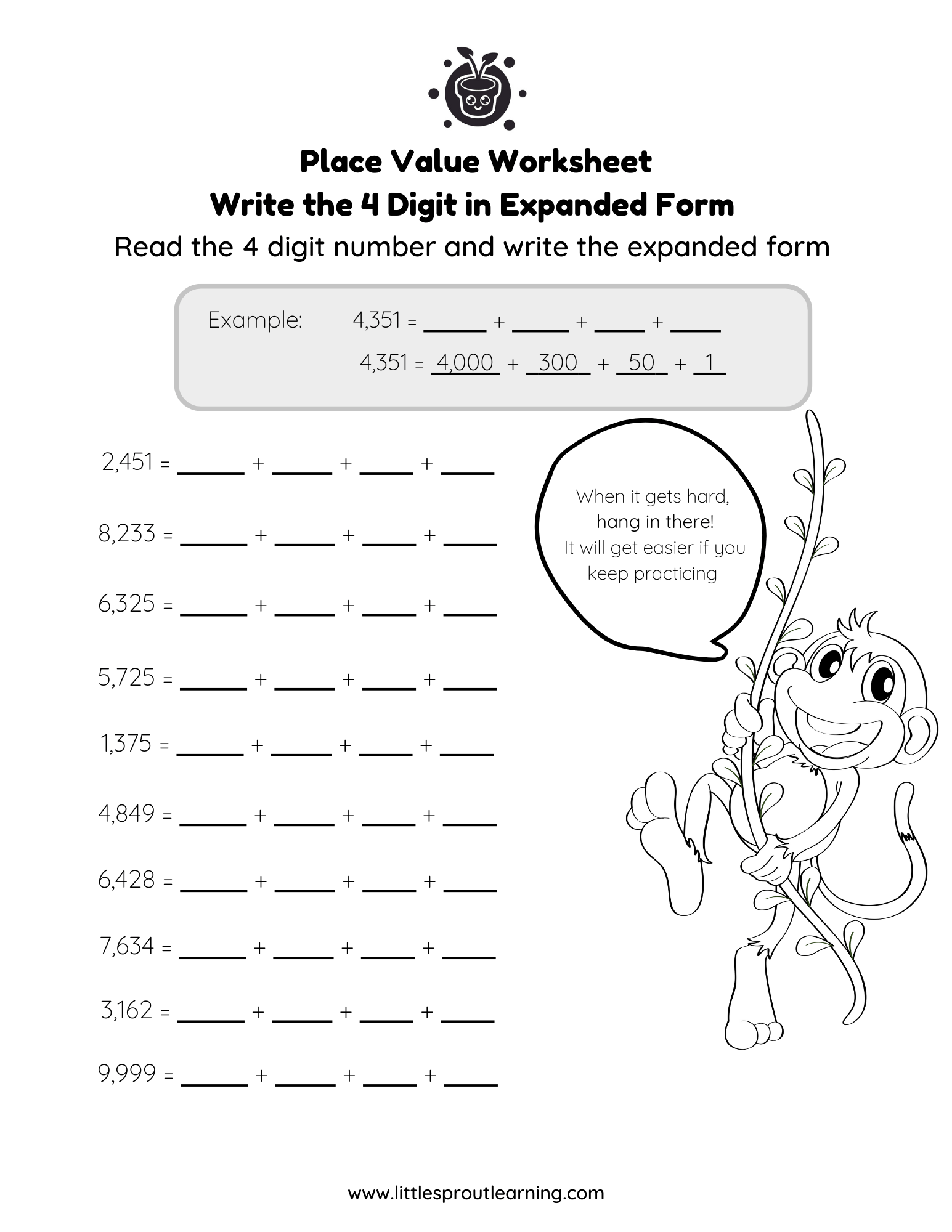 Writing 4 Digit Numbers In Expanded Form Little Sprout Art Writing 4 Digit Numbers In Expanded Form Little Sprout Art